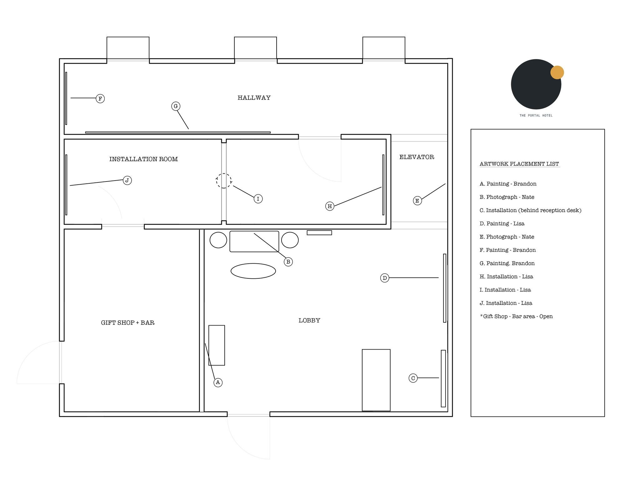 Floor plan and artwork placement diagram